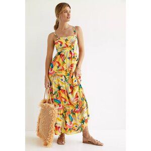 Farm Rio Textured Tropical Print Tiered Maxi Dress